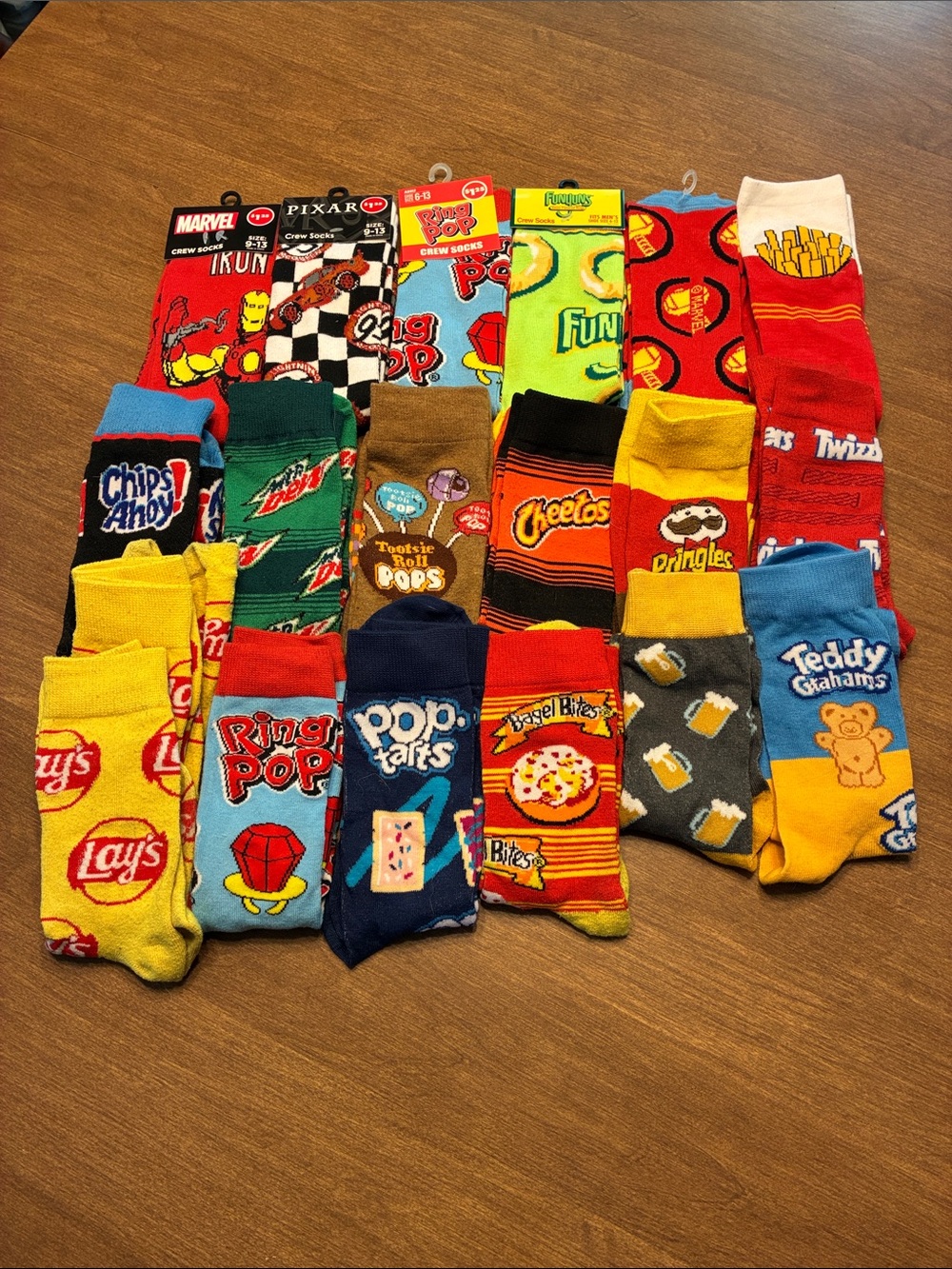 19 pair Novelty Snack-Brand Crew Socks - Multicolor